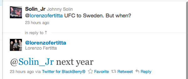 UFC to Sweden Next Year