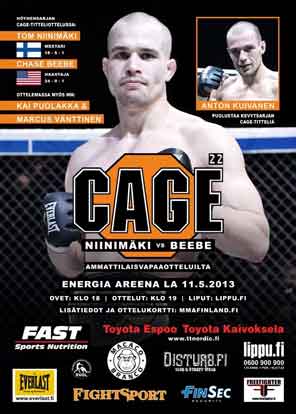 Cage 22 is headlined by Tom Niinimäki vs Chase Beebe