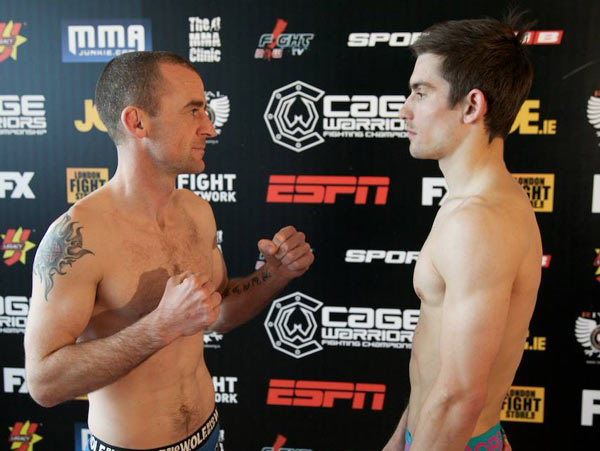 Neil Seery (left) and Mikael Silander (right) at today's weigh-ins | (Copyright: Dolly Clew | Cage Warriors)