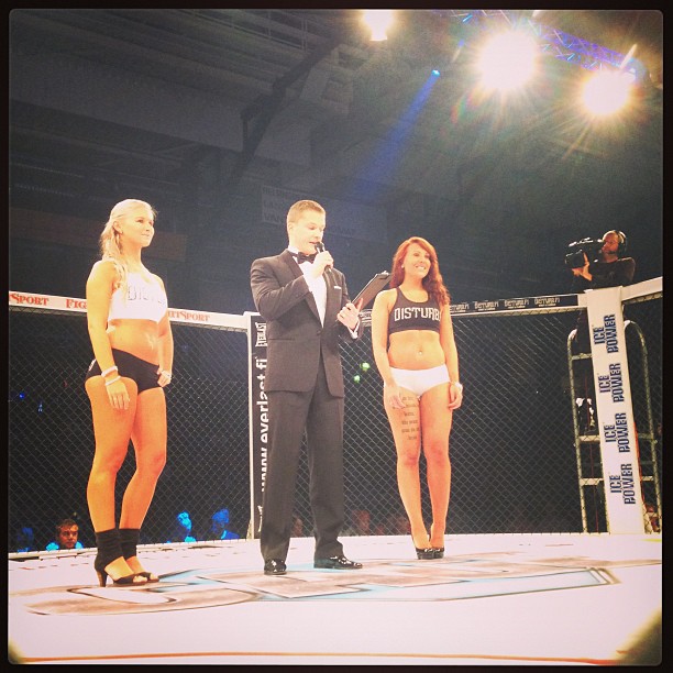 Cage 23 announcer and ring girls launching the show